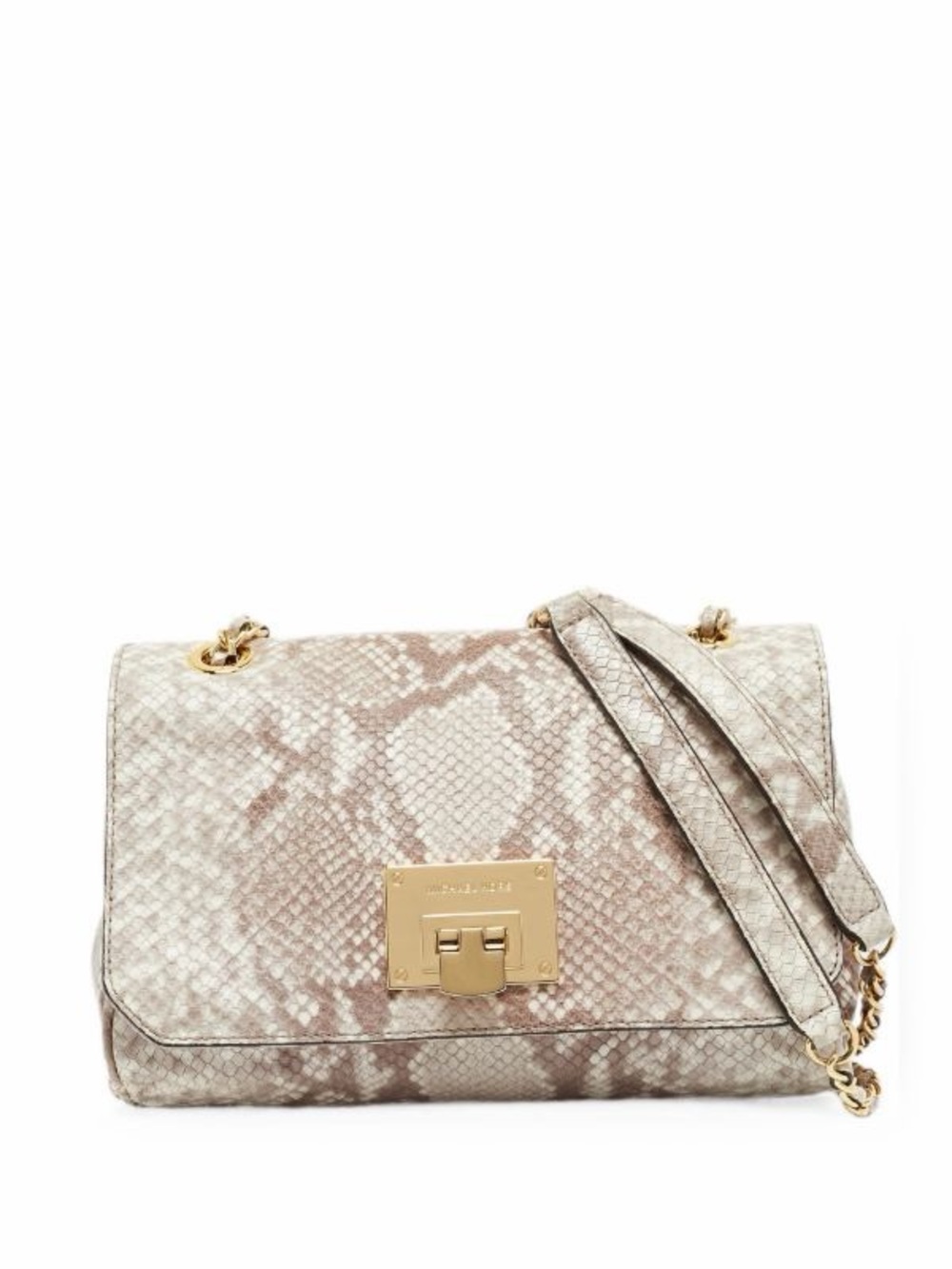 Nwot Michael Kors Vivianne Beige Python Embossed Leather Flap Shoulder Bag